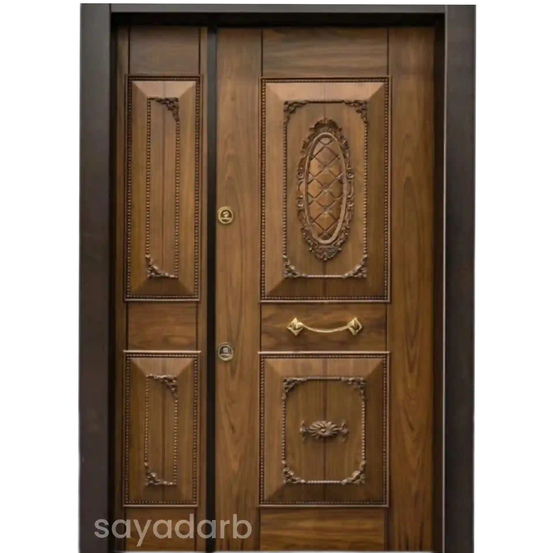 درب ضد سرقت گردویی یک و نیم لنگه قوی کد 190 1 درب ضد سرقت گردویی
