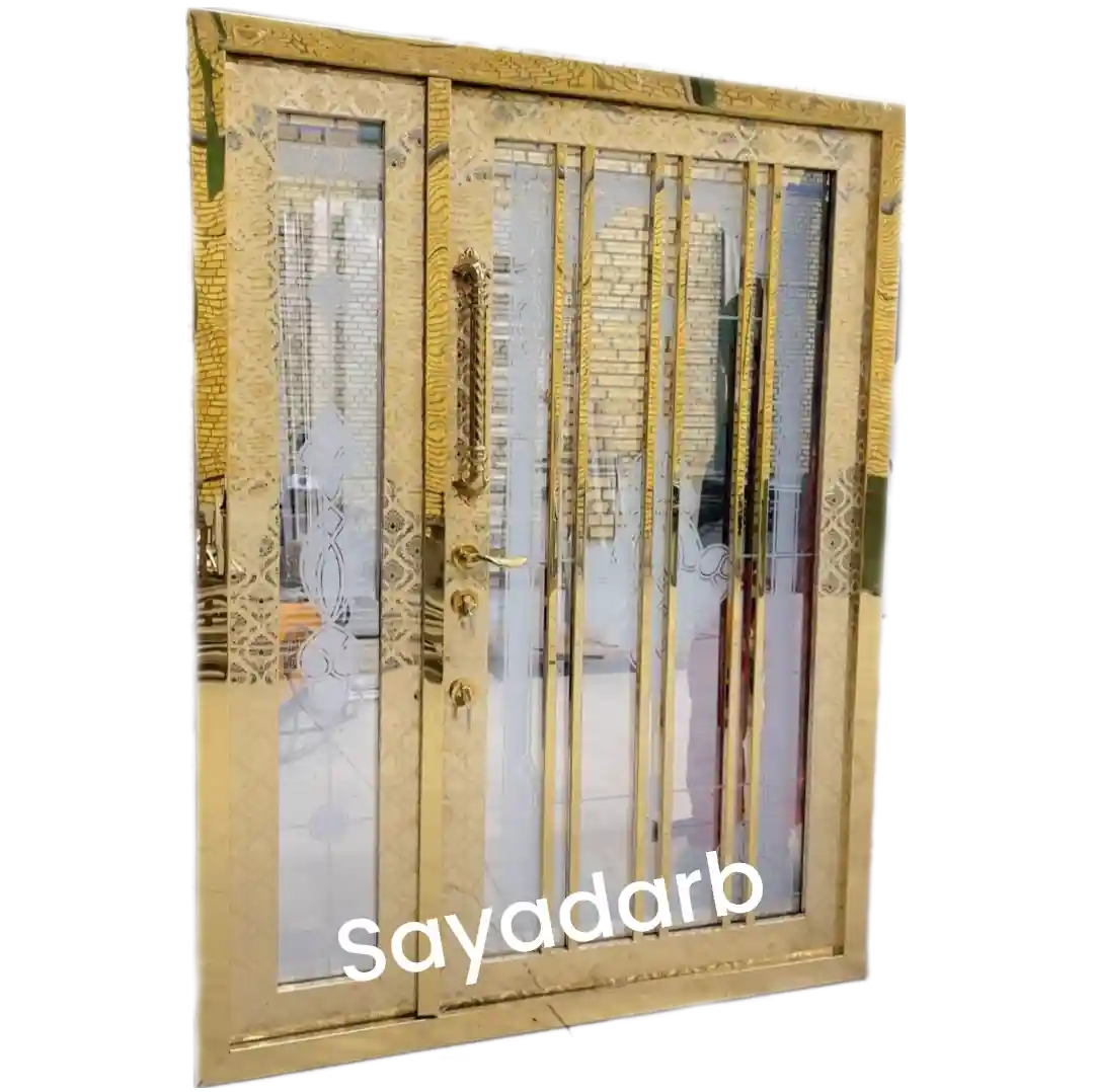 درب استیل ورودی طلایی شیشه ای کد 258 1 درب استیل ورودی